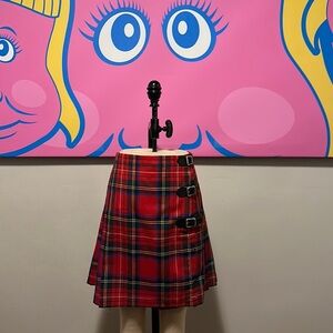 Moschino Cheap Chic Red Black Tartan Plaid Pleated Wrap Skirt